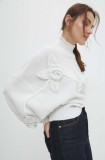Answear Lab pulover de damă, culoarea alb, pe g&acirc;t