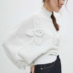 Answear Lab pulover de damă, culoarea alb, pe gât