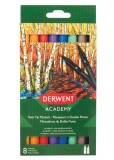 Set markere pe baza de apa Derwent Academy varf pensula 8buc Carioci Derwent Academy cu 2 capete varf tip pensula si ascutit 8 buc/set calitate superi
