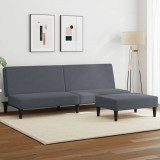 Gossi canapea extensibila cu taburet, 2 locuri, gri inchis, catifea
