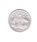 Moneda Australia 6 pence 1948, stare foarte buna, curata