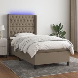 VidaXL Pat cu arcuri, saltea și LED, gri taupe, 90x200 cm, textil 3138529