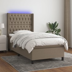 vidaXL Pat cu arcuri, saltea și LED, gri taupe, 90x190 cm, textil 3138521