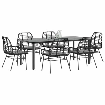 Gossi set de sufragerie de gradina 7 piese neagra sticla polirattan foto