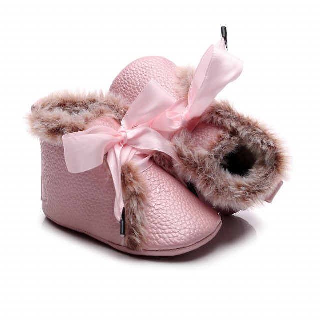 Ghetute roz sidefat imblanite cu fundita din satin (Marime Disponibila: 3-6