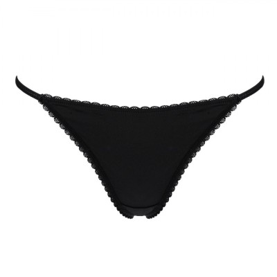 Chiloți String pentru Femei, Satin, Dantelă, Negru, Mărime One Size foto
