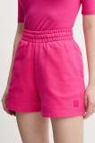 HUGO pantaloni scurți din bumbac femei, culoarea roz, cu imprimeu, high waist, 50536943