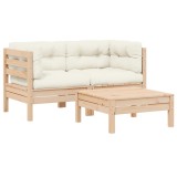 VidaXL Set mobilier grădină cu perne crem, 3 piese, lemn masiv de pin