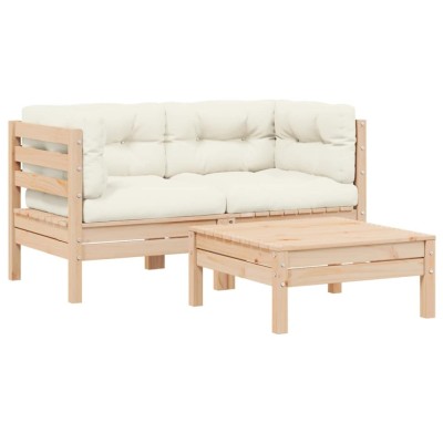 vidaXL Set mobilier grădină cu perne crem, 3 piese, lemn masiv de pin 806676 foto