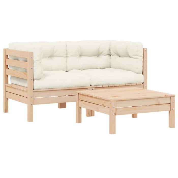 vidaXL Set mobilier grădină cu perne crem, 3 piese, lemn masiv de pin 806676