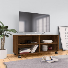 Comoda TV cu roti, stejar maro, 90x35x35 cm, lemn prelucrat GartenMobel Dekor