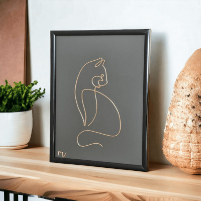 O pisica, tablou din fir continuu de sarma placata cu aur, 16&amp;times;21 cm foto