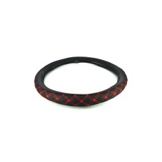 Husa volan imitatie piele neagra cusatura rosie marime M