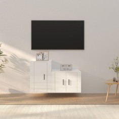 vidaXL Set dulap TV, 2 piese, alb extralucios, lemn prelucrat foto