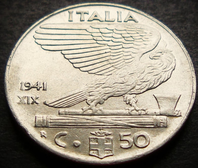 Moneda istorica 50 CENTESIMI - ITALIA FASCISTA, anul 1941 * cod 1599 foto