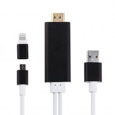 Cablu adaptor USB Lighting HDMI in HDTV, 2 in 1, Android iOS, 1080P, 175 cm foto