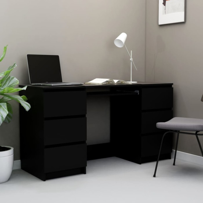 Gossi birou de scris, negru, 140x50x77 cm, lemn prelucrat
