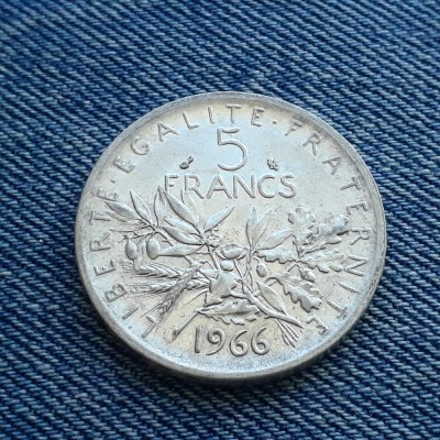 1j - 5 Francs 1966 Franta / franci argint foto