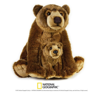 Urs grizzly cu pui 31 cm-Jucarie din plus National Geographic foto