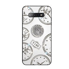 Husa cu pietricele + inel rotativ ' Clock ' Samsung S10 , Alb