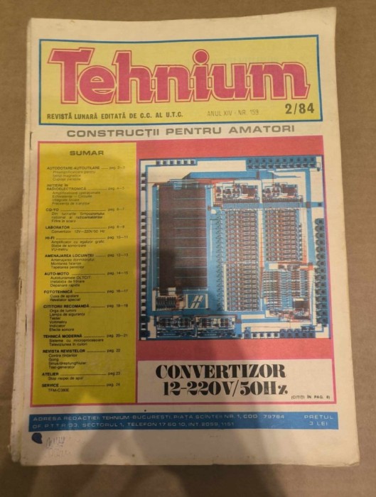 Revista Tehnium Nr 2 - (159 ) - anul 1984 - Convertizor 12-220V/50Hz