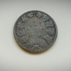 1 Leu 1870 C , varianta ROTATIE tip MEDALIE . Rarisima . Stare ft buna . Argint