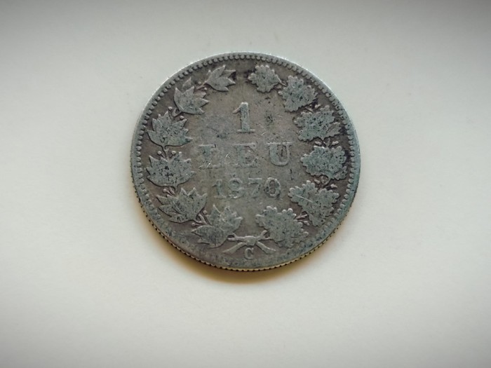 1 Leu 1870 C , varianta ROTATIE tip MEDALIE . Rarisima . Stare ft buna . Argint