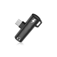 Adaptor 2in1, 2x USB C - Jack 3.5 mm cu breloc de prindere - Multicolor