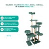 Ansamblu Joaca Pisici 185cm Verde Smarald, 7 Niveluri, Lucrat Manual Romania, Premium, Rezistent Zgarieturi, Culcus Spatios