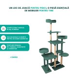 Ansamblu Joaca Pisici 185cm Verde Smarald, 7 Niveluri, Lucrat Manual Romania, Premium, Rezistent Zgarieturi, Culcus Spatios