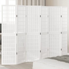 vidaXL Paravan cameră 6 panouri, alb, lemn masiv paulownia 358793