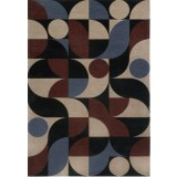 Covor Premium Model DYWAN DECO BLUE COPPER, Bej, Negru, Grena, Albastru, Marime 160 x 230 cm, Tesatura Plata, Poliester, Bumbac, Antiderapant, Antiale
