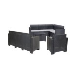 Set mobilier gradina coltar Leziter Nero VII, 9 locuri, grafit, technoratan, rezistent intemperii