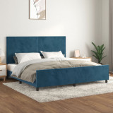 VidaXL Cadru de pat cu tăblie, albastru &icirc;nchis, 200x200 cm, catifea