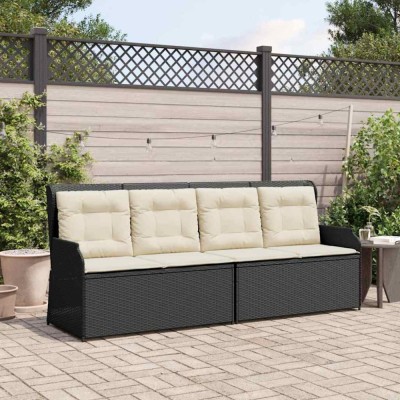 vidaXL Bancă de grădină cu pernă Negru Rattan poli 3394440 foto