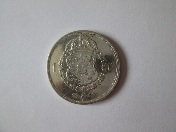 Suedia 1 Krone 1949 argint in stare foarte buna
