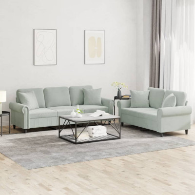 vidaXL Set canapea 2 piese cu perne, gri deschis, catifea 3202270 foto