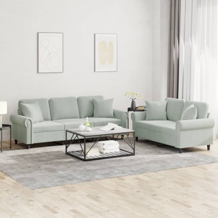 vidaXL Set canapea 2 piese cu perne, gri deschis, catifea 3202270