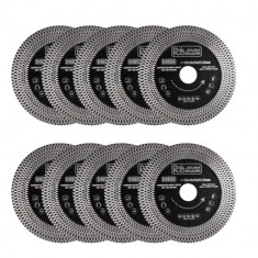 Disc diamantat turbo subtire, dublu segmentate, placi ceramice, taiere umeda si uscata, set 10 buc, 125x22.23x1.3 mm, Richmann E