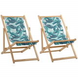 Cumpara ieftin Outsunny Set 2 Șezlonguri Pliabile pentru Plajă sau Grădină, Cadru din Lemn, Design Tropical, Multicolor | Aosom Romania