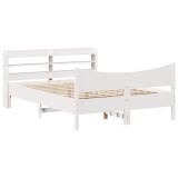 Cumpara ieftin Cadru de pat cu tablie, alb, 150x200 cm lemn masiv pin