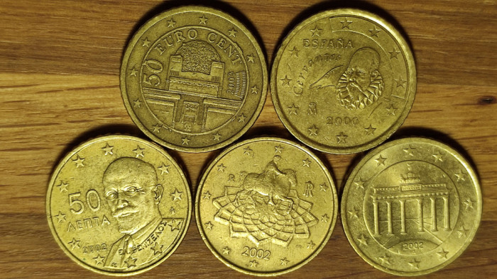 50 euro cent - set 5 tari diferite - Austria Grecia Spania Italia Germania - XF