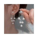 Cumpara ieftin Cercei Lungii cu Ciucuri și Perle, Celest - 413353