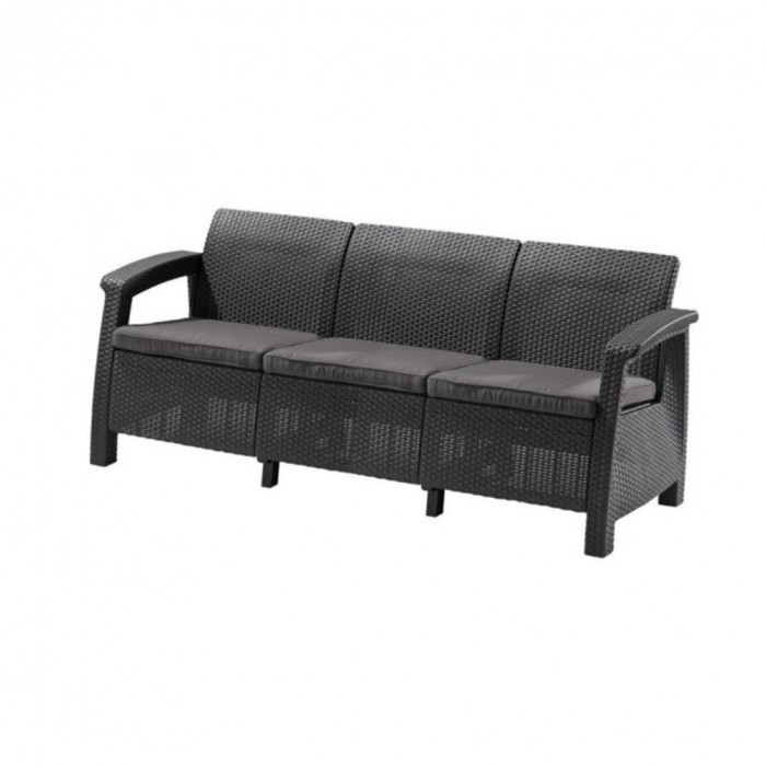 Canapea Corfu love seat max, culoare grafit, cu pernă gri deschis