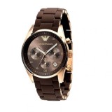 Ceas Barbatesc Emporio Armani Chrono AR5891, Otel Carbon Roz, Cadran Maro, Bratara Maro, Cronograf, Quartz, 38mm