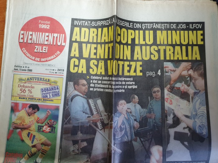 ziarul evenimentul zilei 5 iunie 2000-art trupa genius, hagi,michael jackson