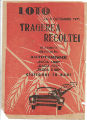 A1058 Pliant Loto 1971 Tragerea Recoltei premii Dacia 1300 Dacia 1100 Skoda S100 foto