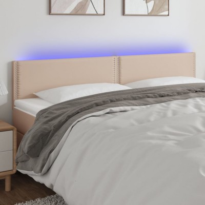 vidaXL Tăblie de pat cu LED cappuccino 180x5x78/88cm piele ecologică 3121579 foto
