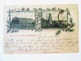Cumpara ieftin Rară! Turnu-Severin:Liceul Traian/Ruinele podului Traian,carte poștală litografie circulată 1900