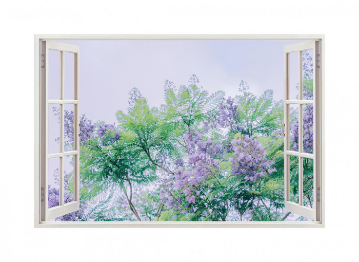 Autocolant decorativ, Fereastra, Arbori si flori, Multicolor, 83 cm, 567ST